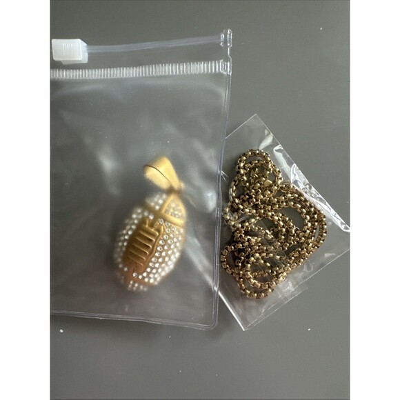 Football Pendant Chain Stainless Steel Super Bowl Gift Men’s Cubic Zirconia Gold - Picture 6 of 6